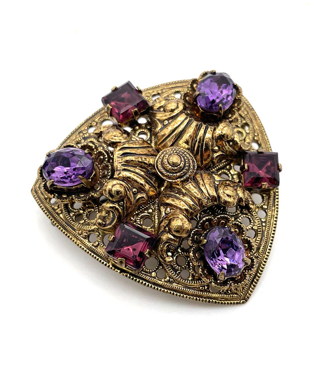 【USA輸入】 ヴィンテージ パープル ビジュー オープンワーク ブローチ/Vintage Purple Bijou Openwork Brooch