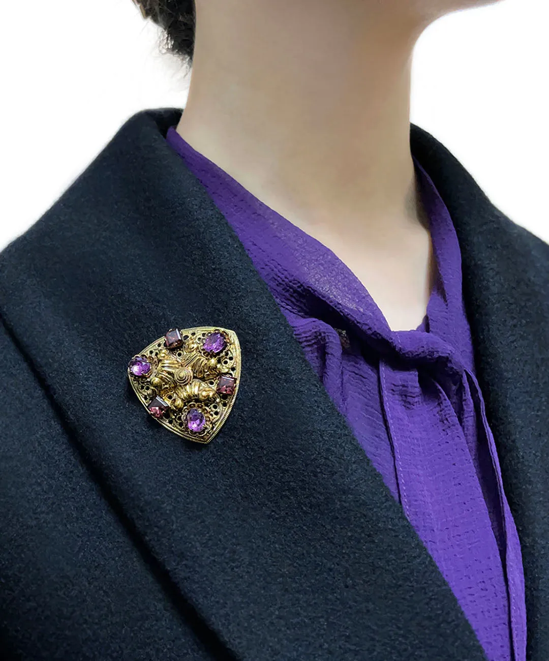 【USA輸入】 ヴィンテージ パープル ビジュー オープンワーク ブローチ/Vintage Purple Bijou Openwork Brooch