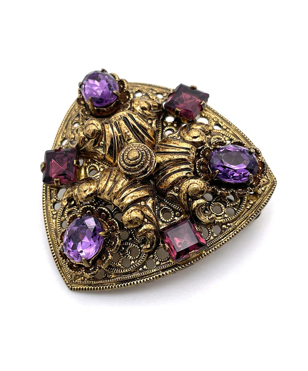 【USA輸入】 ヴィンテージ パープル ビジュー オープンワーク ブローチ/Vintage Purple Bijou Openwork Brooch