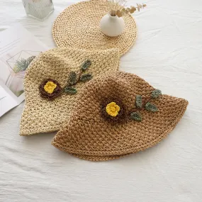 Women Retro Floral Embroidery Sun Straw Hat